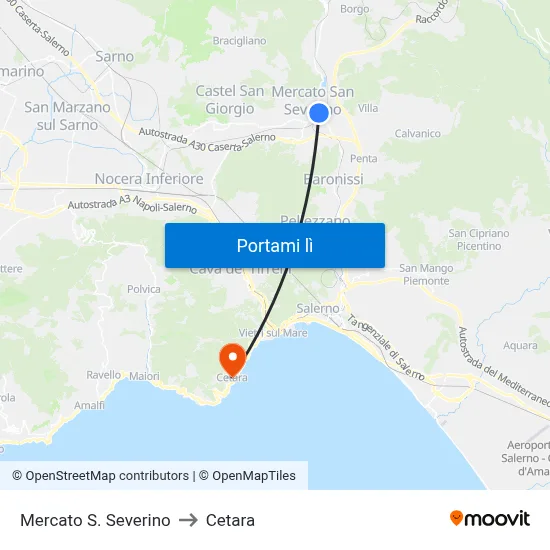 Mercato S. Severino to Cetara map