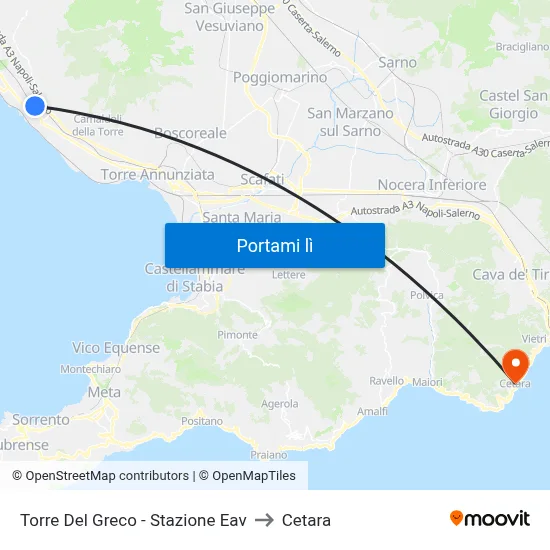 Torre Del Greco - Stazione Eav to Cetara map