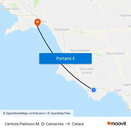 Centola-Palinuro-M. Di Camerota to Cetara map