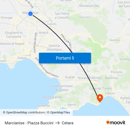 Marcianise - Piazza Buccini to Cetara map