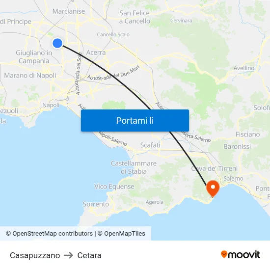 Casapuzzano to Cetara map