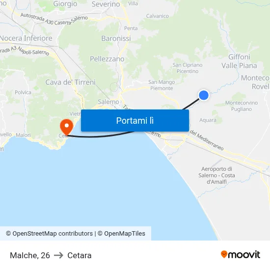 Malche, 26 to Cetara map