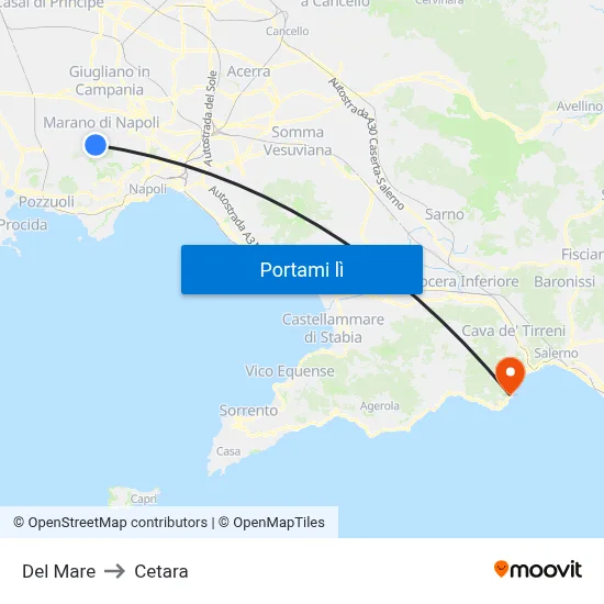 Del Mare to Cetara map