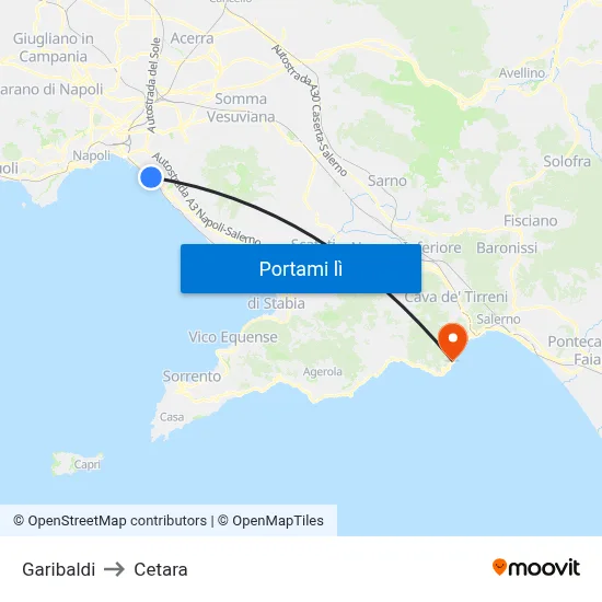 Garibaldi to Cetara map