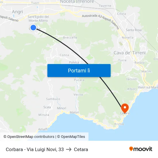 Corbara - Via Luigi Novi, 33 to Cetara map