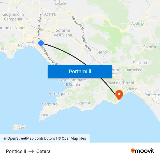 Ponticelli to Cetara map