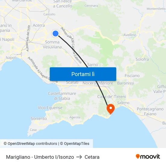 Marigliano - Umberto I/Isonzo to Cetara map