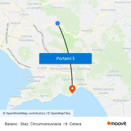 Baiano - Staz. Circumvesuviana to Cetara map