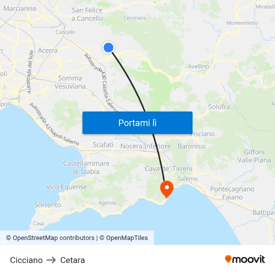 Cicciano to Cetara map