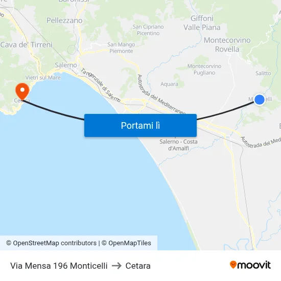 Via Mensa 196 Monticelli to Cetara map
