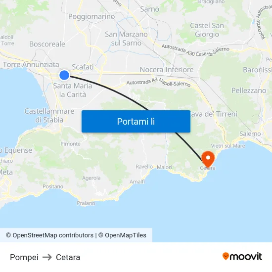 Pompei to Cetara map