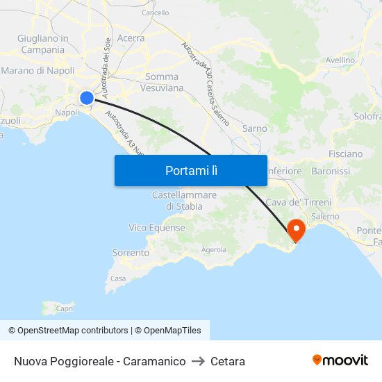 Nuova Poggioreale - Caramanico to Cetara map