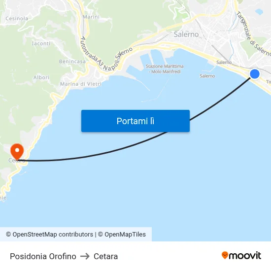 Posidonia Orofino to Cetara map