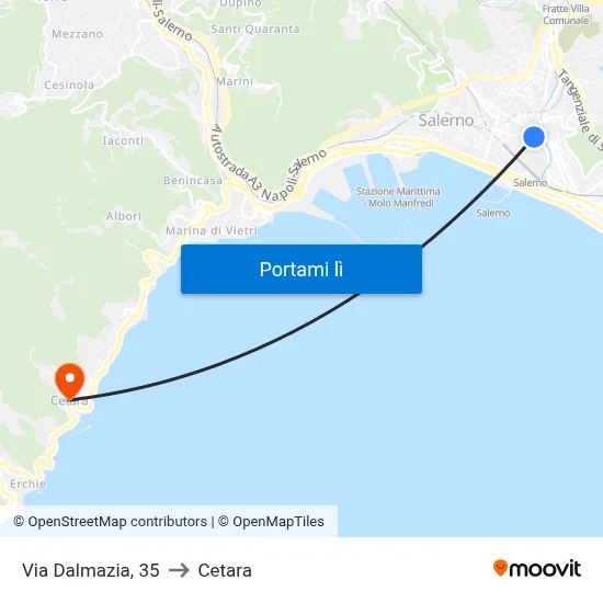 Via Dalmazia, 35 to Cetara map