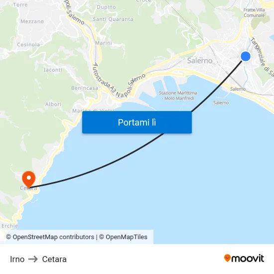Irno to Cetara map