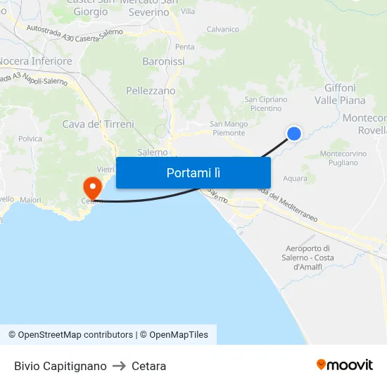 Bivio Capitignano to Cetara map