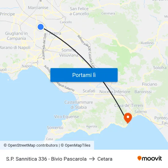 S.P. Sannitica 336 - Bivio Pascarola to Cetara map