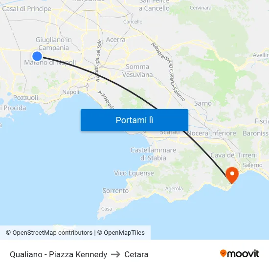 Qualiano - Piazza Kennedy to Cetara map