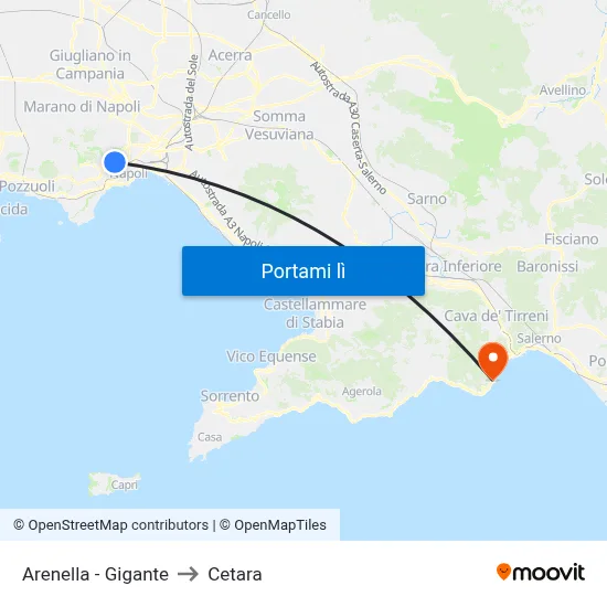 Arenella - Gigante to Cetara map