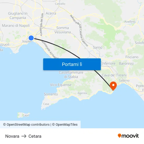 Novara to Cetara map