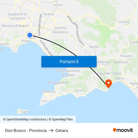 Don Bosco - Provincia to Cetara map