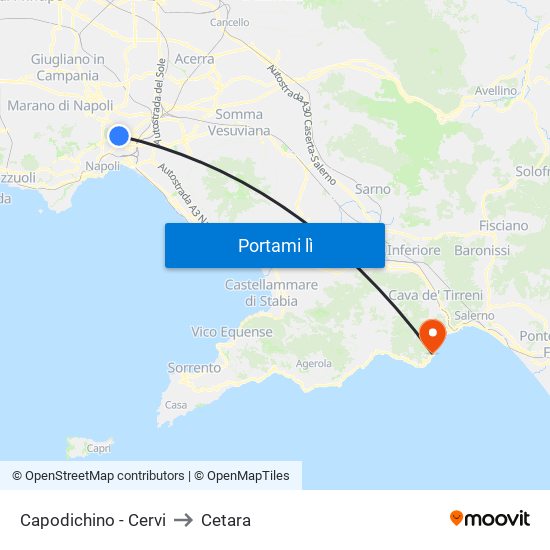Capodichino - Cervi to Cetara map