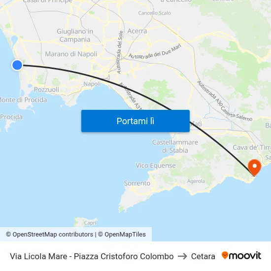 Via Licola Mare - Piazza Cristoforo Colombo to Cetara map