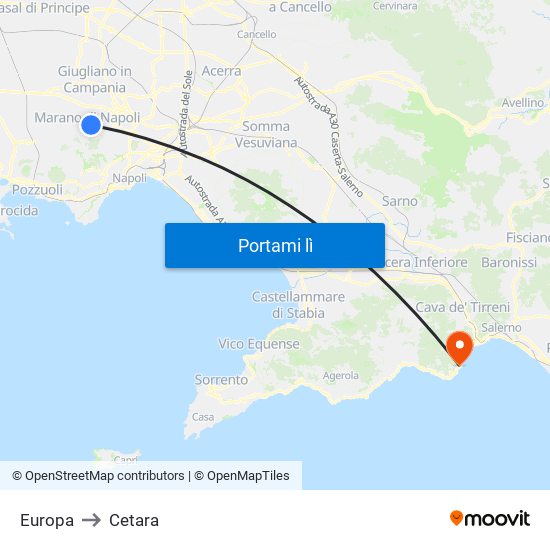 Europa to Cetara map