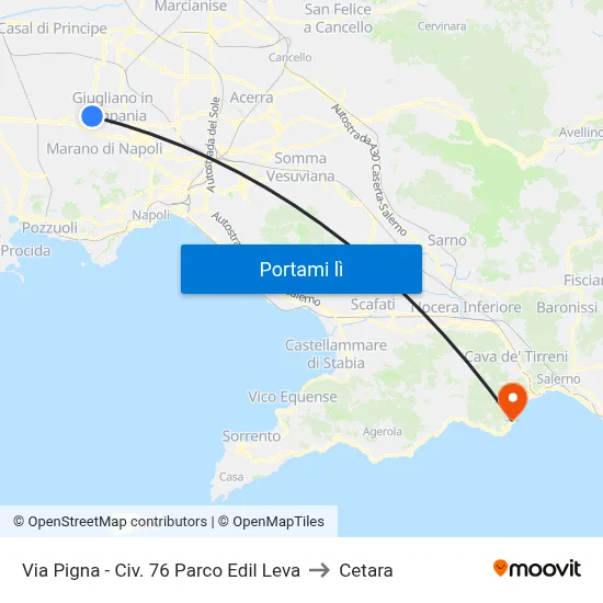 Via Pigna - Civ. 76 Parco Edil Leva to Cetara map