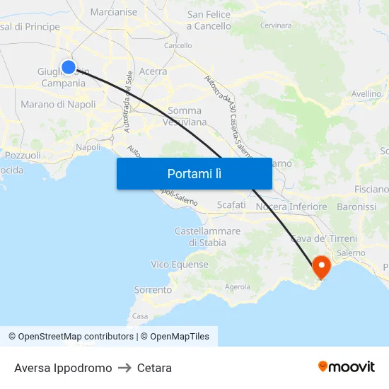 Aversa Ippodromo to Cetara map