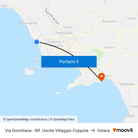 Via Domitiana - Rif. Uscita Villaggio Coppola to Cetara map