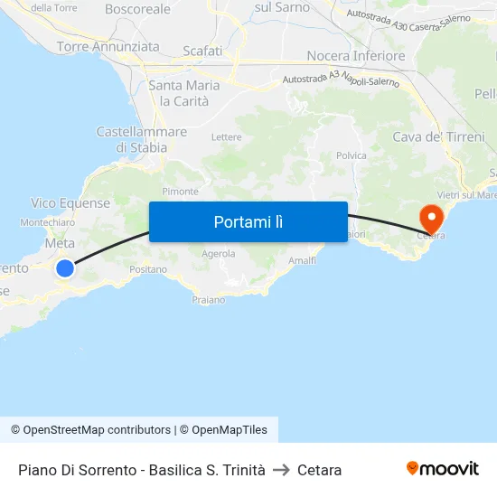 Piano Di Sorrento - Basilica S. Trinità to Cetara map