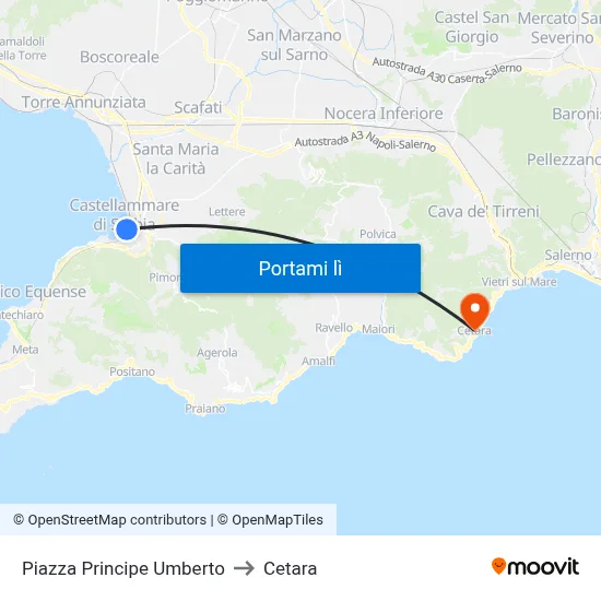 Piazza Principe Umberto to Cetara map