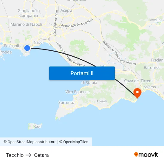 Tecchio to Cetara map