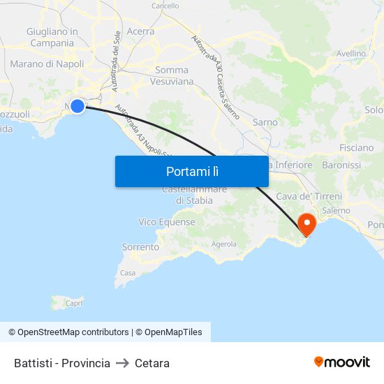 Battisti - Provincia to Cetara map