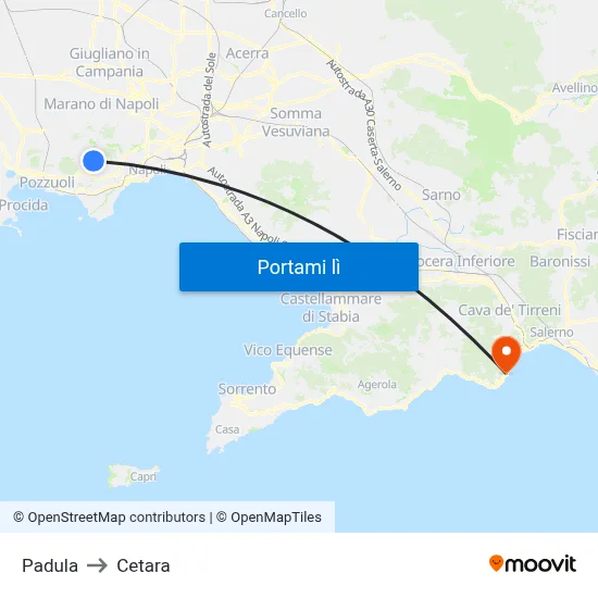 Padula to Cetara map