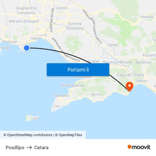 Posillipo to Cetara map