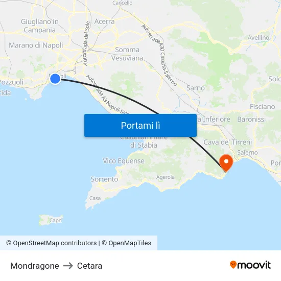 Mondragone to Cetara map