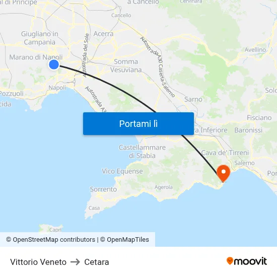 Vittorio Veneto to Cetara map
