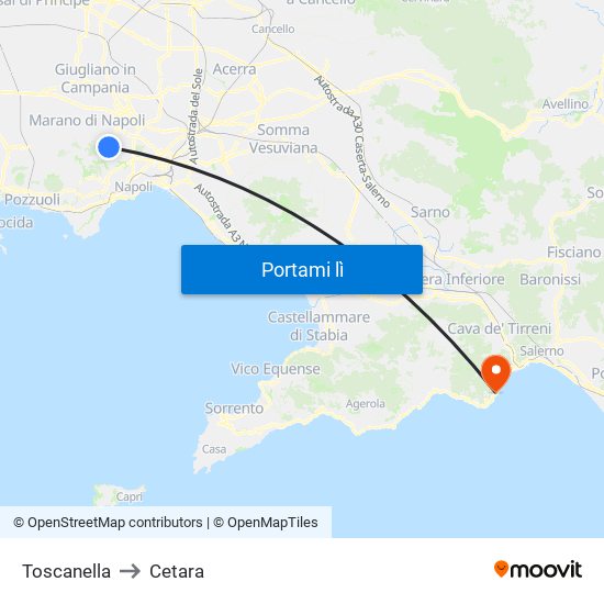 Toscanella to Cetara map