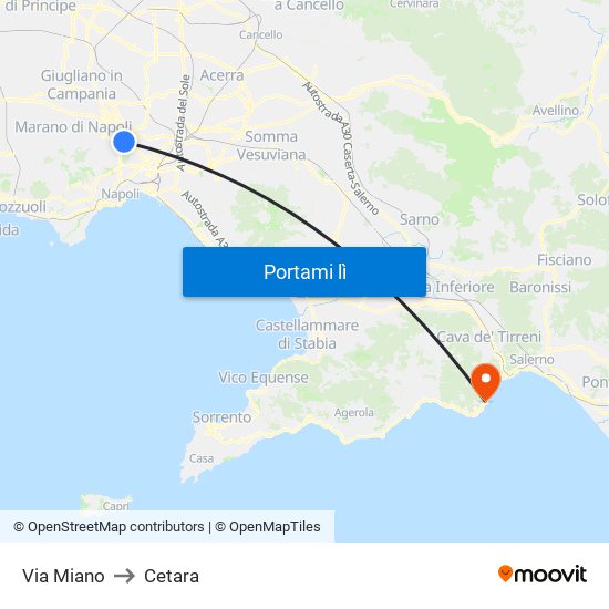 Via Miano to Cetara map