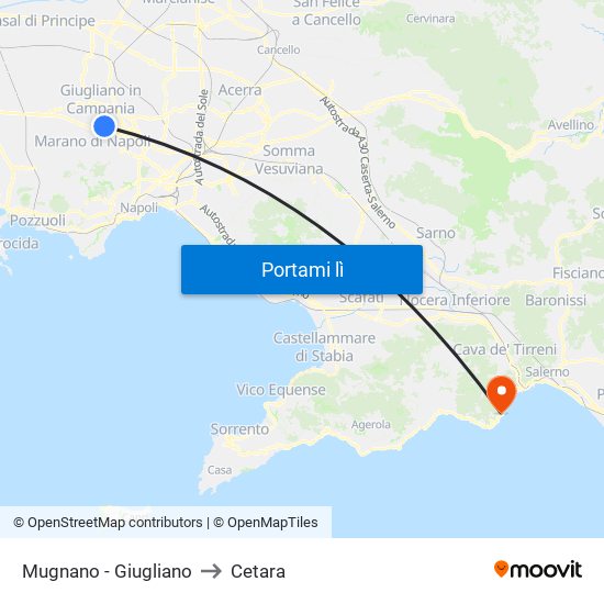 Mugnano - Giugliano to Cetara map