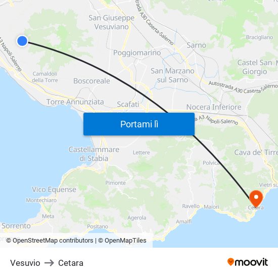 Vesuvio to Cetara map