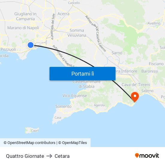 Quattro Giornate to Cetara map