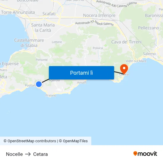 Nocelle to Cetara map