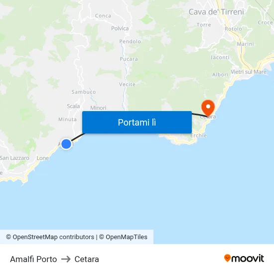 Amalfi Porto to Cetara map