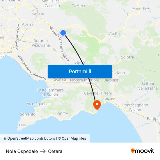 Nola Ospedale to Cetara map