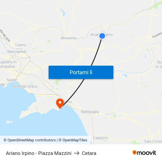 Ariano Irpino - Piazza Mazzini to Cetara map