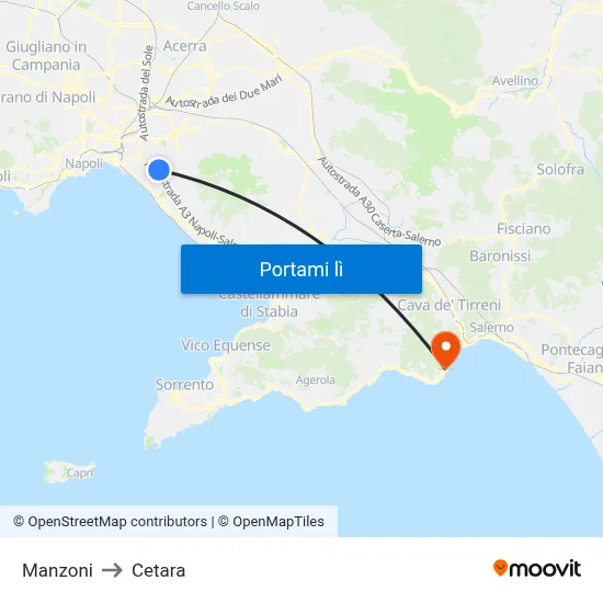 Manzoni to Cetara map