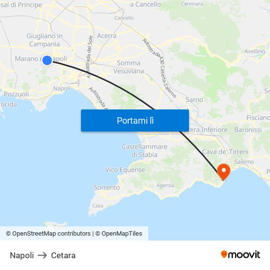 Napoli to Cetara map